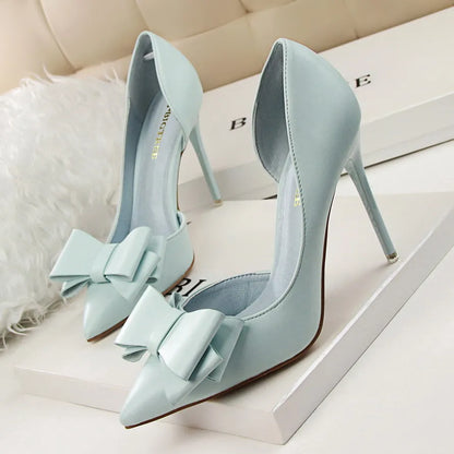Women's Pointed Toe Stiletto High Heels with Bow Elegant Korean Wedding Pumps