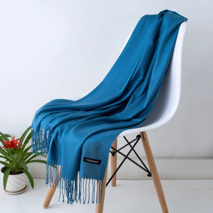 Bufanda de cachemira sólida para mujer – Chal Pashmina cálido de otoño invierno con diseño de borlas, accesorio de moda Foulard para hombres y mujeres