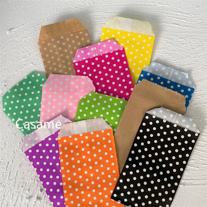 10/25/50PCS Mini Bolsas de Regalo de Papel Kraft con Lunares para Boda, Cumpleaños, Recuerdos de Fiesta, Invitaciones, Tarjetas de Felicitación y Pequeños Regalos