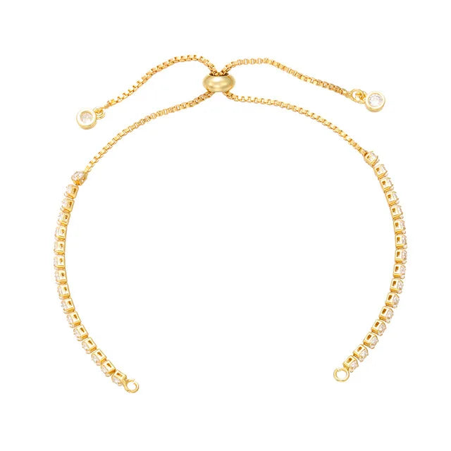 Cadena de pulsera ajustable de latón con diamantes de imitación – Cadena de joyería de 240 mm para pulseras, dijes y fabricación de joyas