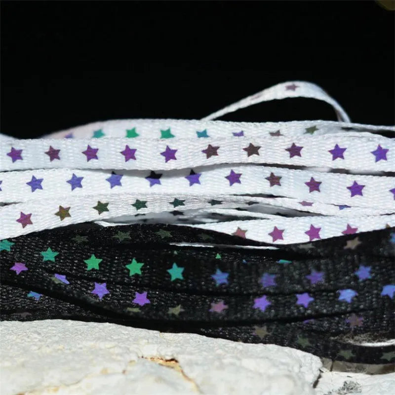 Holographic Reflective Star Shoelaces – Double-Sided High-Brightness Luminous Flat Laces for Sneakers, Fashion Shoe Accessories