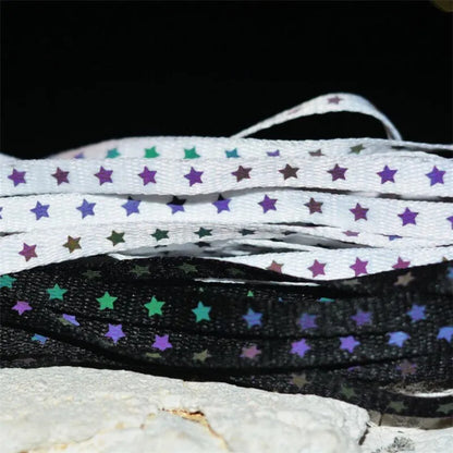 Holographic Reflective Star Shoelaces – Double-Sided High-Brightness Luminous Flat Laces for Sneakers, Fashion Shoe Accessories