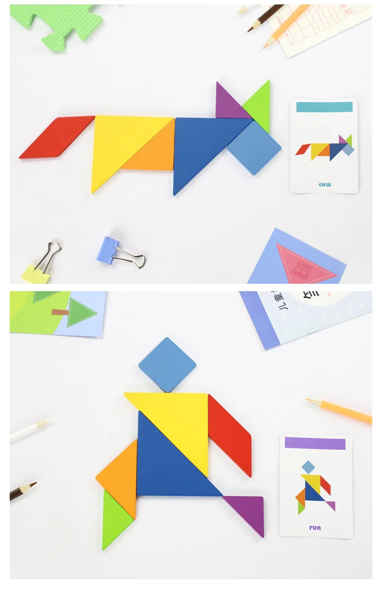 Rompecabezas de Tangram Montessori de Madera - Juego Educativo de Bloques de Construcción Preescolar, Rompecabezas Creativo de Lógica para Niños, Desarrollo Cerebral y Regalo Festivo