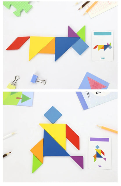 Rompecabezas de Tangram Montessori de Madera - Juego Educativo de Bloques de Construcción Preescolar, Rompecabezas Creativo de Lógica para Niños, Desarrollo Cerebral y Regalo Festivo