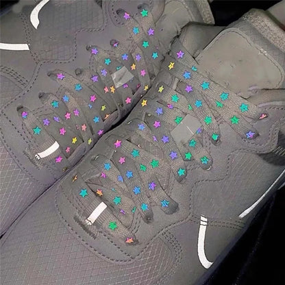 Holographic Reflective Star Shoelaces – Double-Sided High-Brightness Luminous Flat Laces for Sneakers, Fashion Shoe Accessories