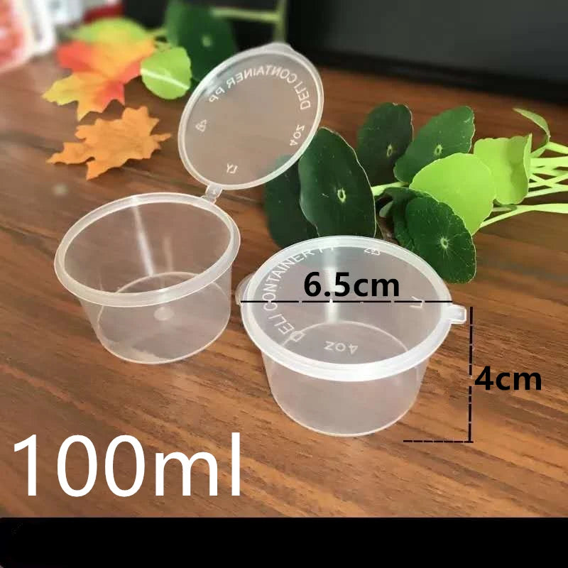 30 Envases Desechables para Salsas – Recipientes de Plástico de 30ml/50ml/100ml con Tapa Abatible, Vasos Reutilizables para Condimentos, Contenedores de Almacenamiento y Cajas para Mezclar Pintura para Cocina, Manualidades y Organización