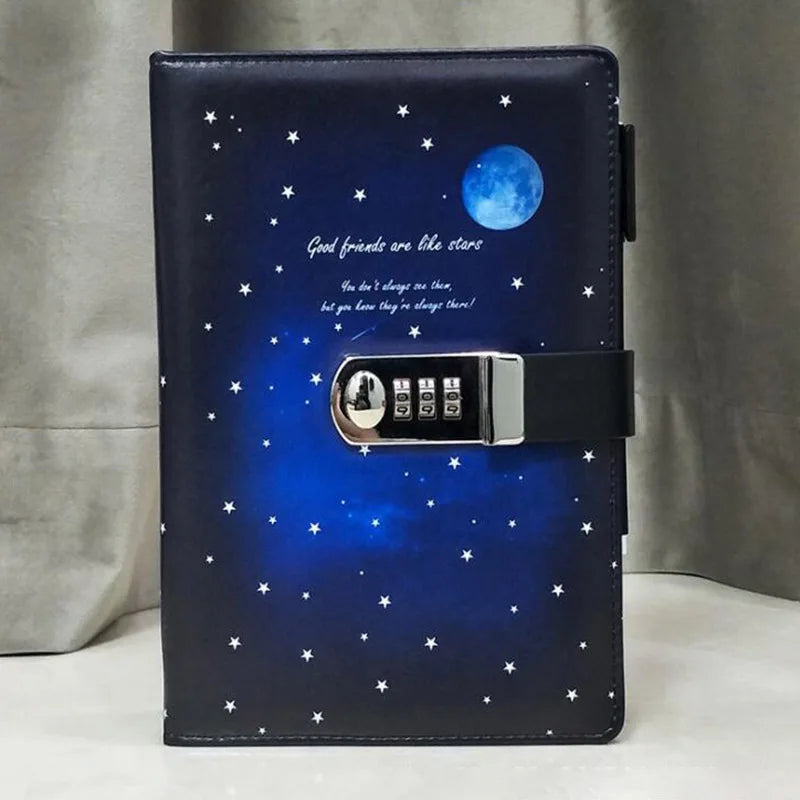 Password Lock Diary Notebook – Van Gogh Starry Night & Apricot Blossom Cover, 260-Page Secret Journal for Students & Kids
