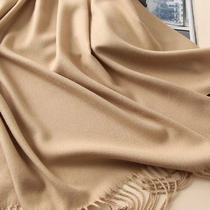 Bufanda de cachemira sólida para mujer – Chal Pashmina cálido de otoño invierno con diseño de borlas, accesorio de moda Foulard para hombres y mujeres