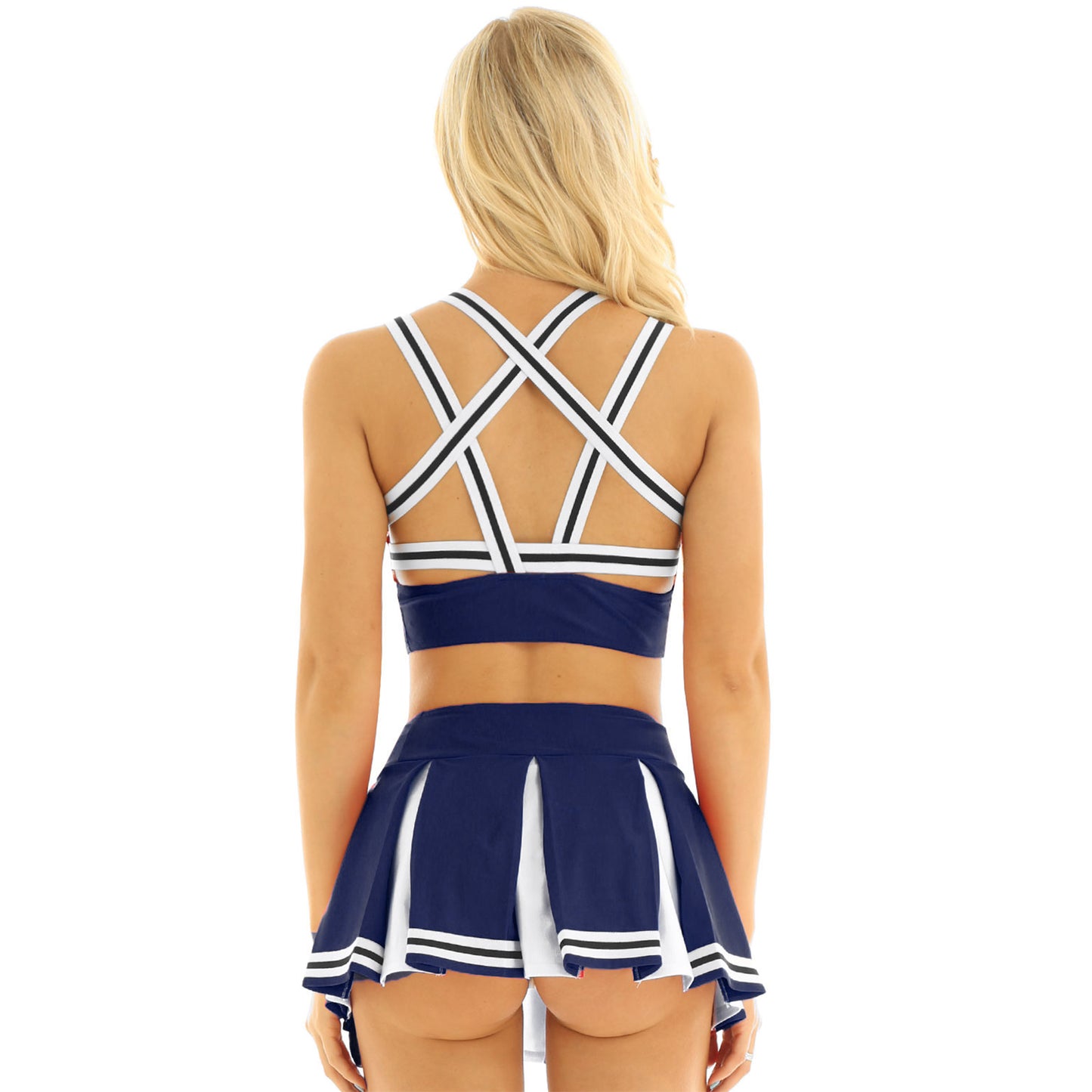 Women’s Cheerleader Cosplay Costume – Uniform Set (Crop Top + Mini Pleated Skirt, Carnival Outfit)