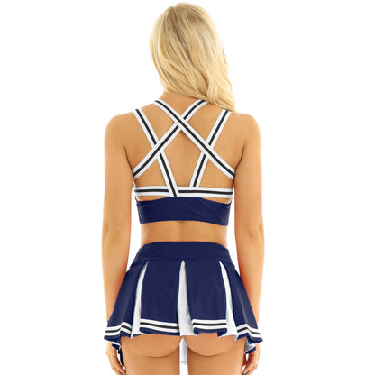 Women’s Cheerleader Cosplay Costume – Uniform Set (Crop Top + Mini Pleated Skirt, Carnival Outfit)
