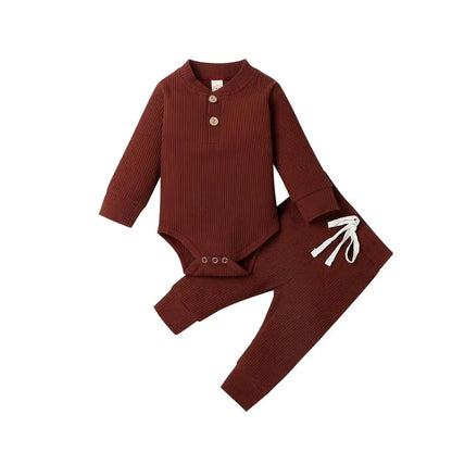Conjunto de ropa para bebé recién nacido – Body de manga larga acanalado y a cuadros con pantalones elásticos, conjunto de 2 piezas de primavera y otoño para bebés y niñas, conjunto de ropa suave e informal para niños pequeños