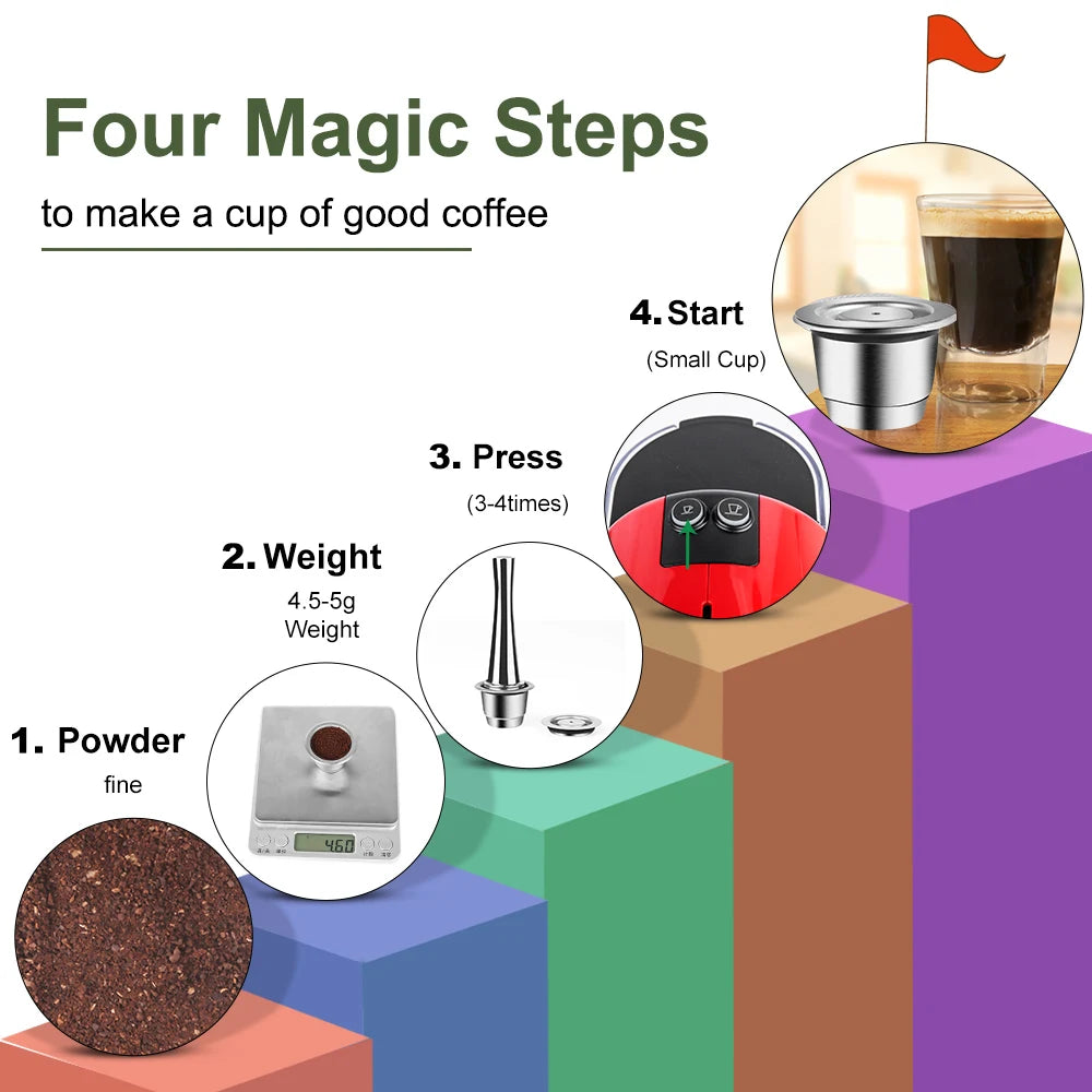 iCafilas Reusable Coffee Capsule – Stainless Steel Refillable Coffee Pod Filter Compatible with Nespresso Coffee Machines, Eco-Friendly Reusable Espresso Cup for Home Brewing