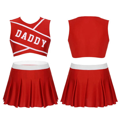 Women’s Cheerleader Cosplay Costume – Uniform Set (Crop Top + Mini Pleated Skirt, Carnival Outfit)