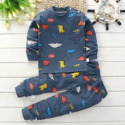 Conjunto de ropa de algodón para niños – Traje de otoño invierno para niños y niñas, cómodo conjunto de pijama de manga larga y pantalones, ropa informal de estar por casa para niños, ropa interior cálida y ropa de regalo de Navidad