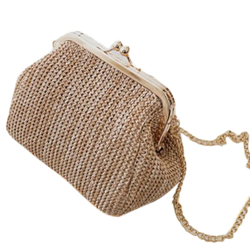 Sac bandoulière bohème en paille pour femme, sac de plage en rotin tressé, petite pochette de soirée