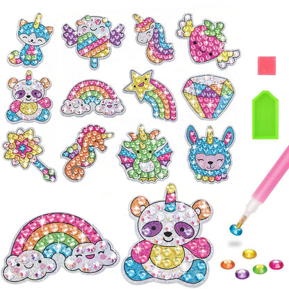 Kit de pegatinas de pintura de diamantes grandes de 12 piezas – Manualidades de mosaico de unicornio, animales y vida marina para niños