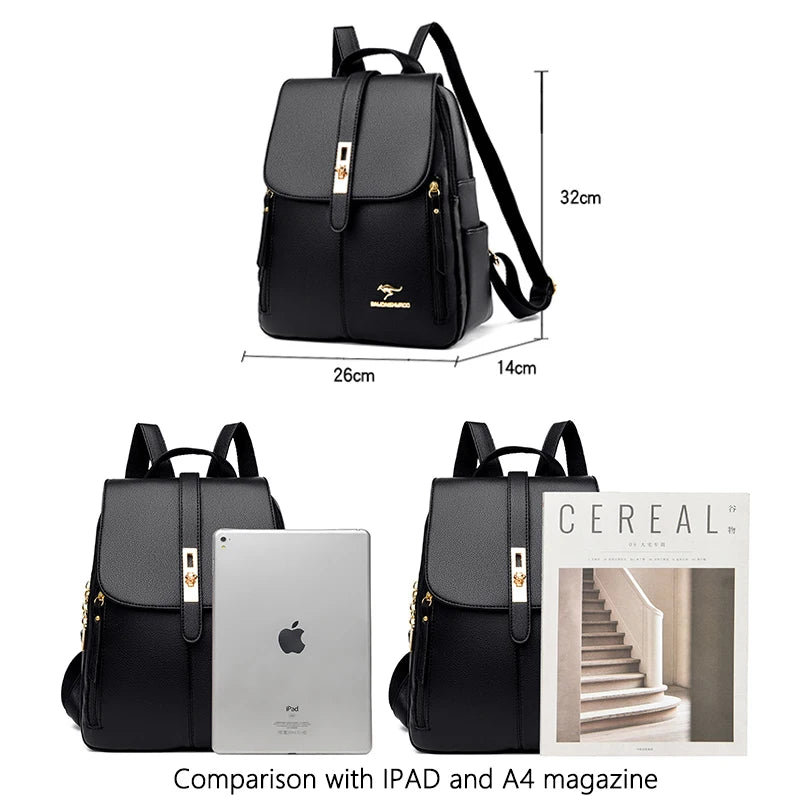 Women's Large-Capacity Leather Backpack Purse – High-Quality Vintage Rucksack for School, Travel, Work & Everyday Use, Stylish Ladies' Bookbag