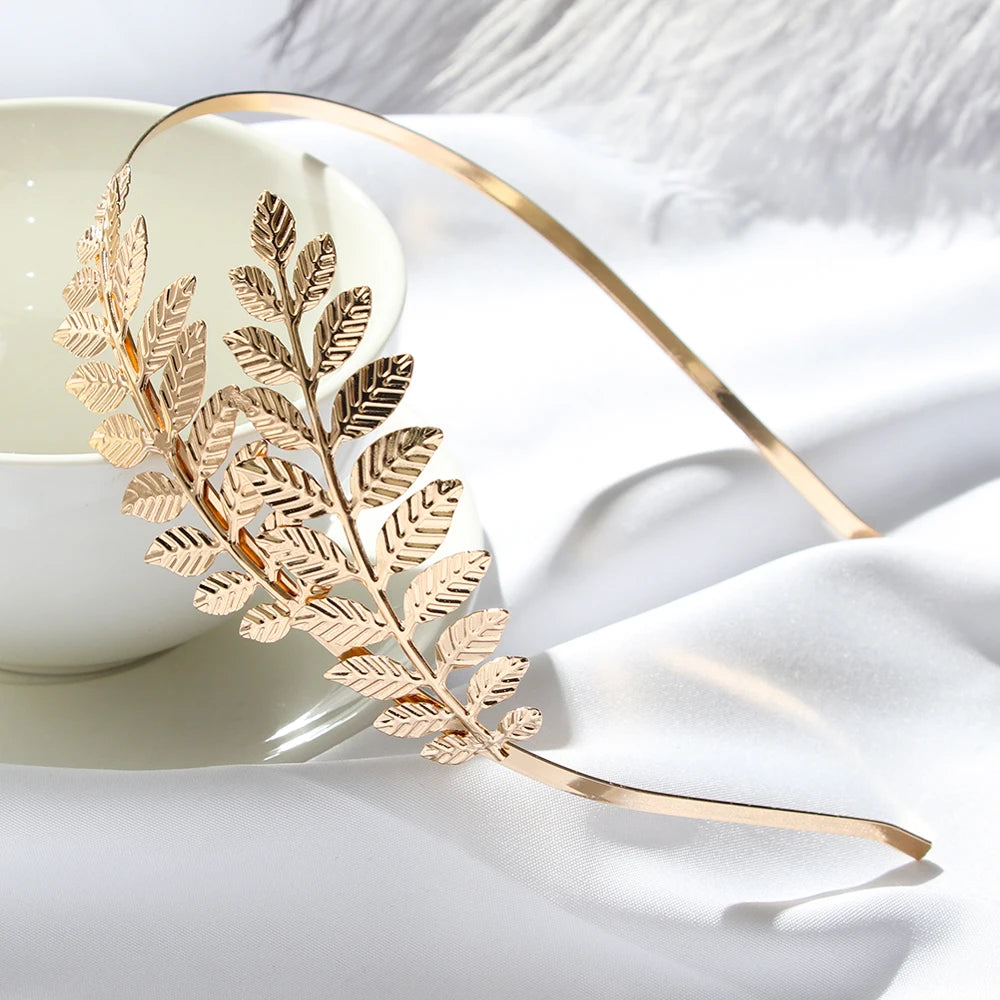 Vintage Gold Leaf Bridal Headband – Roman Greek Goddess Wedding Tiara Crown Hair Accessory for Women