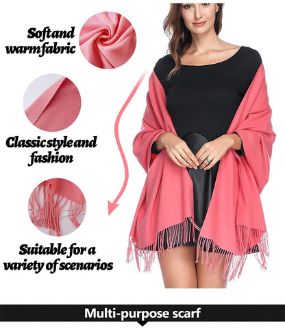 Bufanda de cachemira sólida para mujer – Chal Pashmina cálido de otoño invierno con diseño de borlas, accesorio de moda Foulard para hombres y mujeres