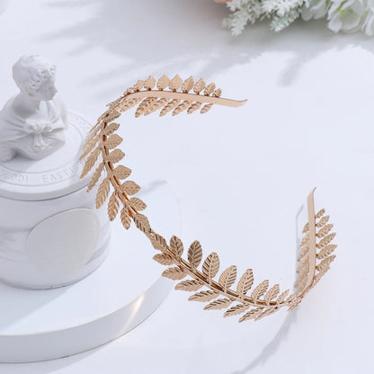 Vintage Gold Leaf Bridal Headband – Roman Greek Goddess Wedding Tiara Crown Hair Accessory for Women