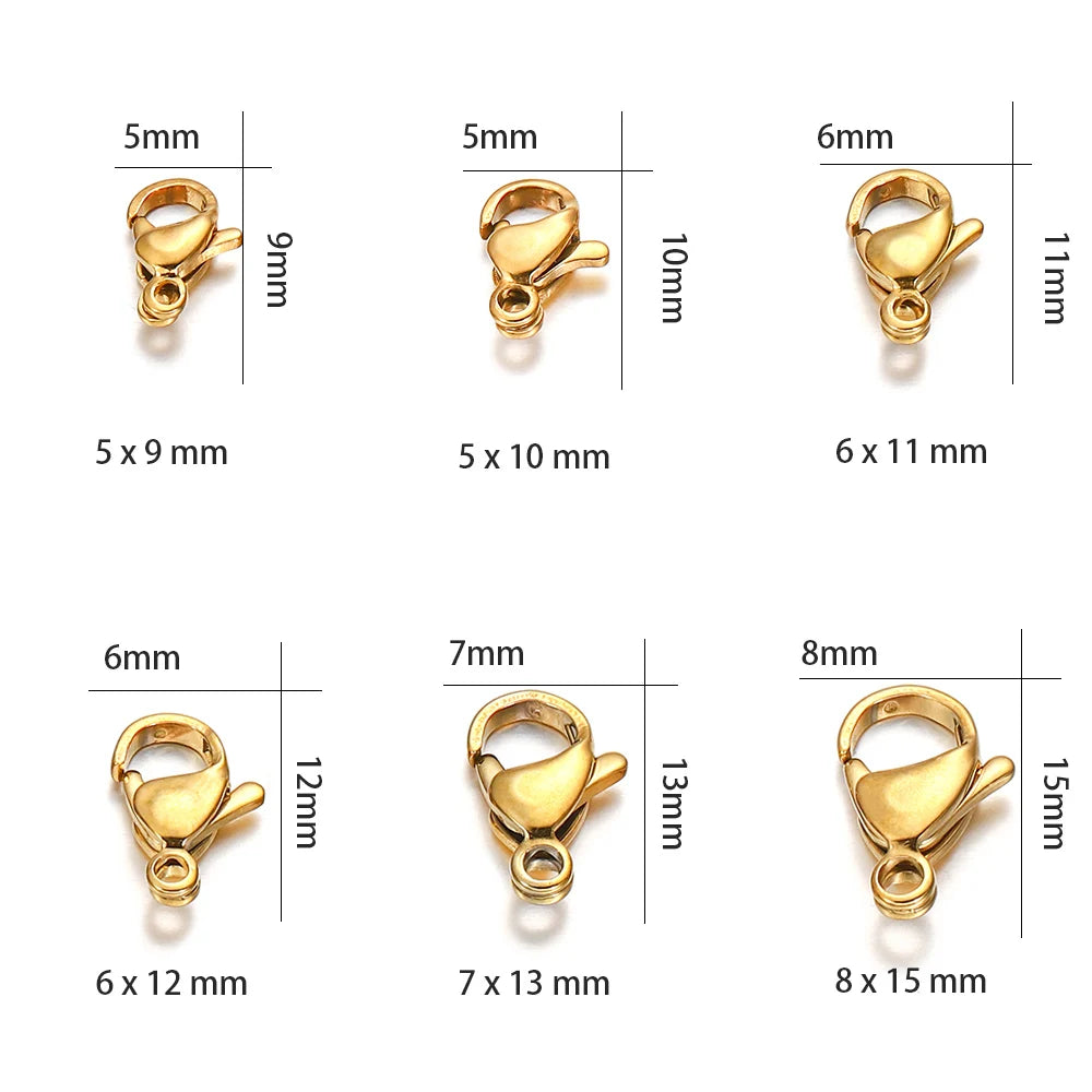 10–30 Broches de Langosta de Acero Inoxidable Chapado en Oro – Broches de Pinza para Pulseras, Collares y Suministros para Hacer Joyas DIY