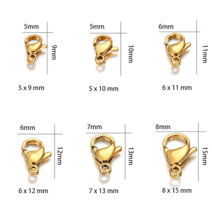 10–30 Broches de Langosta de Acero Inoxidable Chapado en Oro – Broches de Pinza para Pulseras, Collares y Suministros para Hacer Joyas DIY