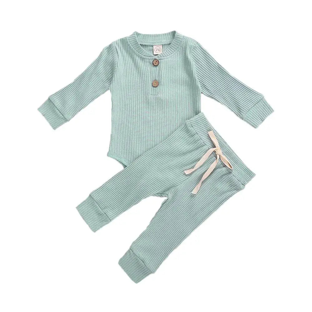 Conjunto de ropa para bebé recién nacido – Body de manga larga acanalado y a cuadros con pantalones elásticos, conjunto de 2 piezas de primavera y otoño para bebés y niñas, conjunto de ropa suave e informal para niños pequeños
