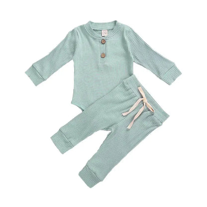 Conjunto de ropa para bebé recién nacido – Body de manga larga acanalado y a cuadros con pantalones elásticos, conjunto de 2 piezas de primavera y otoño para bebés y niñas, conjunto de ropa suave e informal para niños pequeños