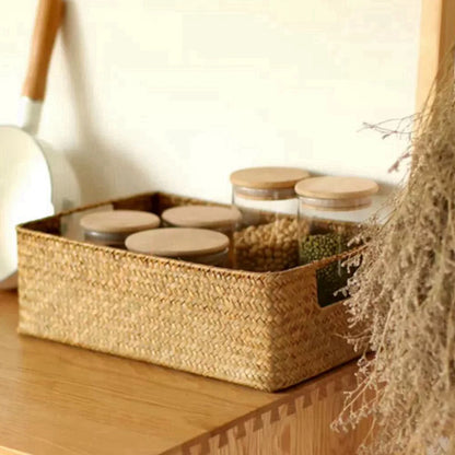 Zerolife Panier en jonc de mer naturel tressé – Grand panier de rangement en osier de paille pour la décoration intérieure, corbeille à fruits et à pain de table, organiseur de serviettes, récipient de rangement de cuisine et panier de ferme rustique
