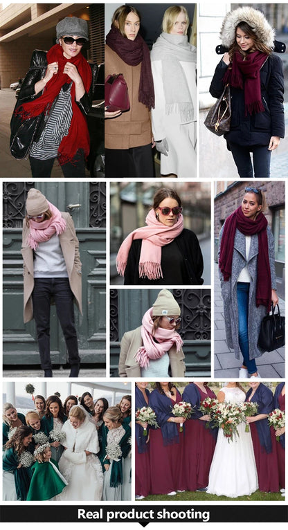 Bufanda de cachemira sólida para mujer – Chal Pashmina cálido de otoño invierno con diseño de borlas, accesorio de moda Foulard para hombres y mujeres