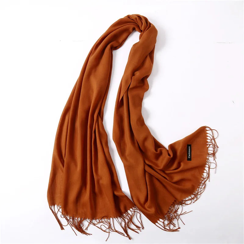 Bufanda de cachemira sólida para mujer – Chal Pashmina cálido de otoño invierno con diseño de borlas, accesorio de moda Foulard para hombres y mujeres