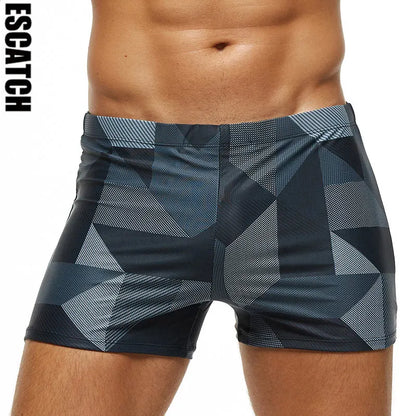 ESCATCH Men's Printed Swim Trunks – Plus Size Quick-Dry Elastic Swimsuit with Soft Liner for Beach & Swimming