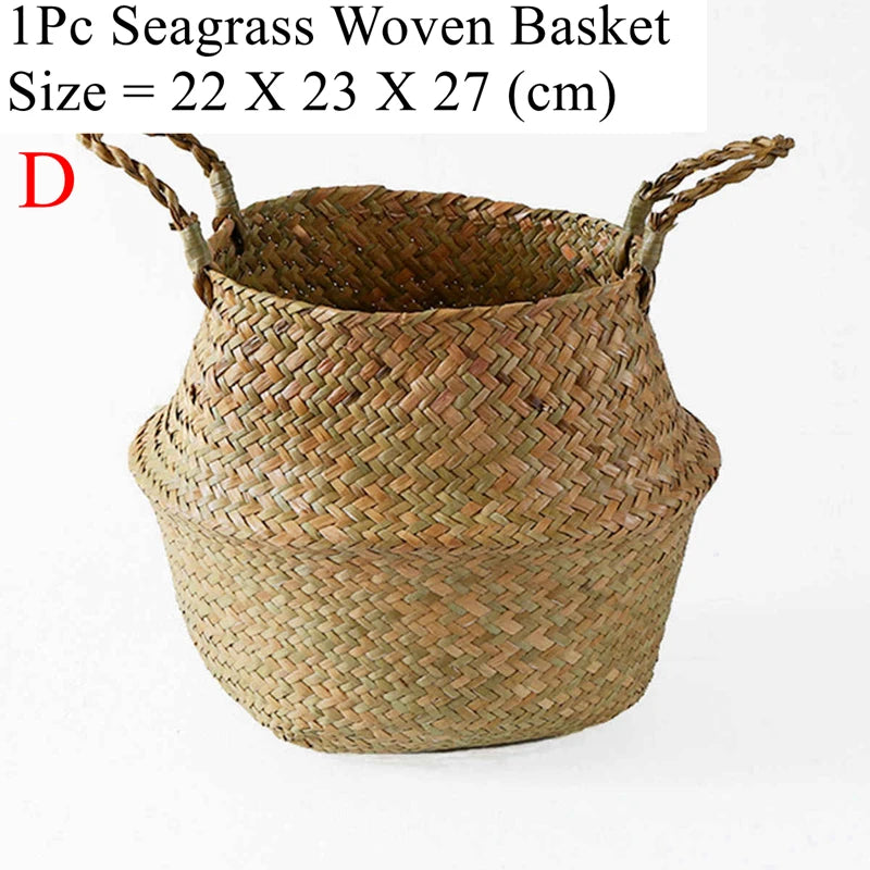 Cesta de mimbre de algas marinas Zerolife – Maceta colgante de ratán natural, cesto de ropa sucia, cesta de pícnic y cesta organizadora para el hogar Cesta Mimbre para plantas, ropa y decoración