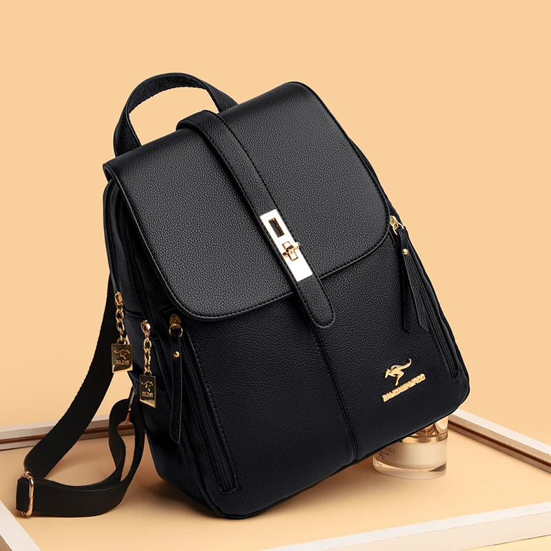 Women's Large-Capacity Leather Backpack Purse – High-Quality Vintage Rucksack for School, Travel, Work & Everyday Use, Stylish Ladies' Bookbag