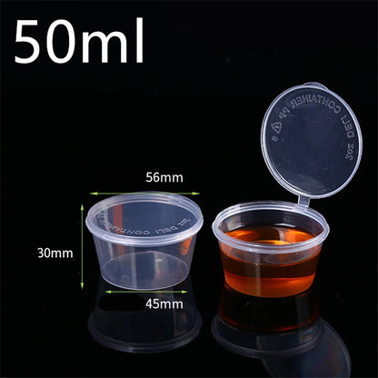 30 Envases Desechables para Salsas – Recipientes de Plástico de 30ml/50ml/100ml con Tapa Abatible, Vasos Reutilizables para Condimentos, Contenedores de Almacenamiento y Cajas para Mezclar Pintura para Cocina, Manualidades y Organización