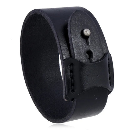 Modyle Wide Genuine Leather Cuff Bracelet – Vintage Brown & Black Punk Wristband for Men | Retro Fashion Jewelry Accessory