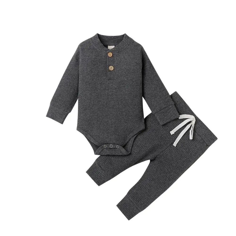 Conjunto de ropa para bebé recién nacido – Body de manga larga acanalado y a cuadros con pantalones elásticos, conjunto de 2 piezas de primavera y otoño para bebés y niñas, conjunto de ropa suave e informal para niños pequeños
