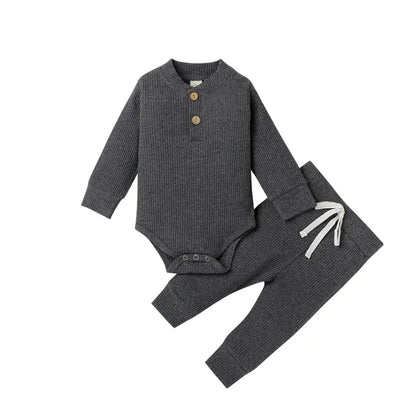 Conjunto de ropa para bebé recién nacido – Body de manga larga acanalado y a cuadros con pantalones elásticos, conjunto de 2 piezas de primavera y otoño para bebés y niñas, conjunto de ropa suave e informal para niños pequeños