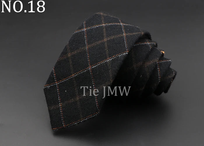 Men's 6cm Handmade Cotton Skinny Plaid Necktie – Slim Striped Grey Tie for Business, Casual & Wedding Wear