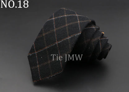 Men's 6cm Handmade Cotton Skinny Plaid Necktie – Slim Striped Grey Tie for Business, Casual & Wedding Wear