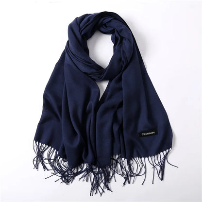 Bufanda de cachemira sólida para mujer – Chal Pashmina cálido de otoño invierno con diseño de borlas, accesorio de moda Foulard para hombres y mujeres
