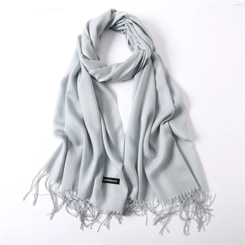 Bufanda de cachemira sólida para mujer – Chal Pashmina cálido de otoño invierno con diseño de borlas, accesorio de moda Foulard para hombres y mujeres