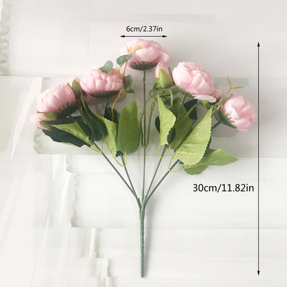 Bouquet de pivoines artificielles roses 30 cm – Fleurs en soie synthétiques avec 5 grandes fleurs et 4 bourgeons pour décoration de mariage, décoration intérieure, arrangements floraux et projets DIY