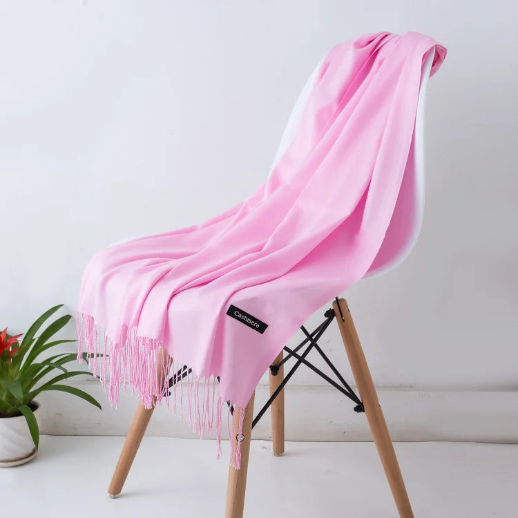 Bufanda de cachemira sólida para mujer – Chal Pashmina cálido de otoño invierno con diseño de borlas, accesorio de moda Foulard para hombres y mujeres