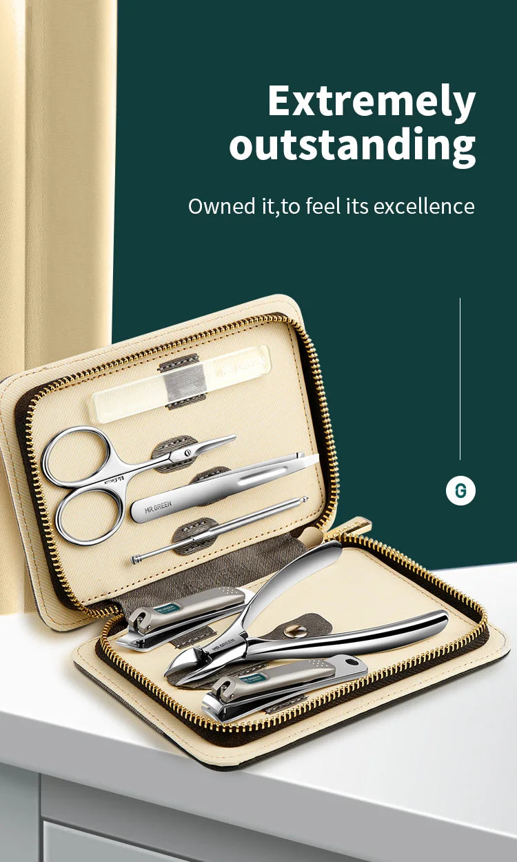 MR.GREEN Stainless Steel Manicure & Pedicure Grooming Kit – Nail Clipper Set with Travel Case for Men & Women