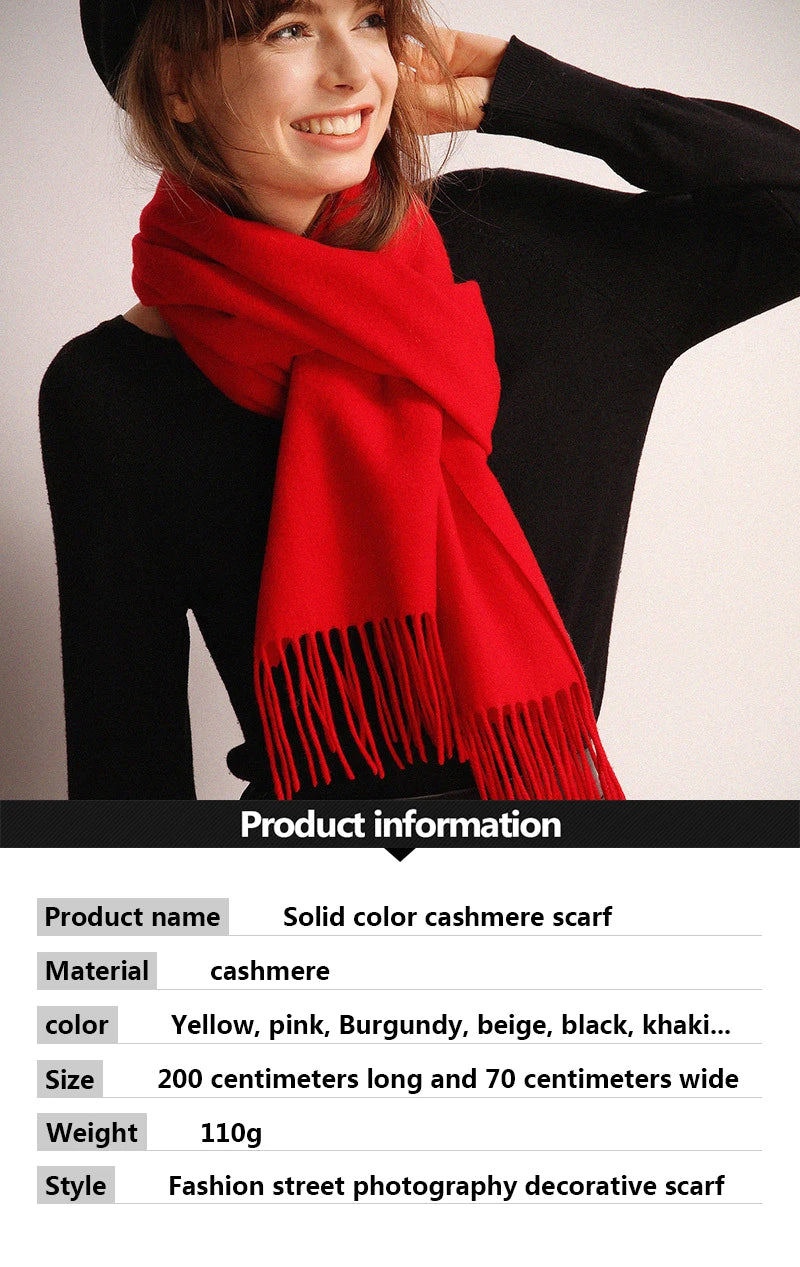 Bufanda de cachemira sólida para mujer – Chal Pashmina cálido de otoño invierno con diseño de borlas, accesorio de moda Foulard para hombres y mujeres