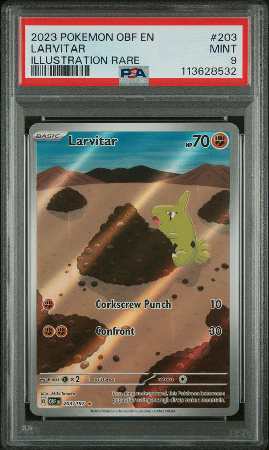 Larvitar #203/197 Llamas Obsidiana 2023 PSA 9