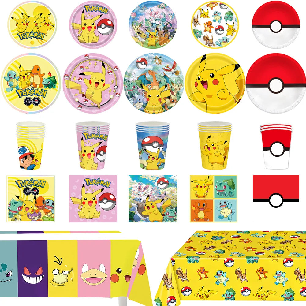 Pokémon Birthday Party Supplies Set – Paper Plates, Cups, Napkins, Tablecloth, Gift Bag Fillers & Guest Favors for Pikachu Party & Baby Shower