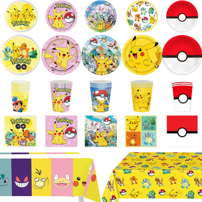 Pokémon Birthday Party Supplies Set – Paper Plates, Cups, Napkins, Tablecloth, Gift Bag Fillers & Guest Favors for Pikachu Party & Baby Shower