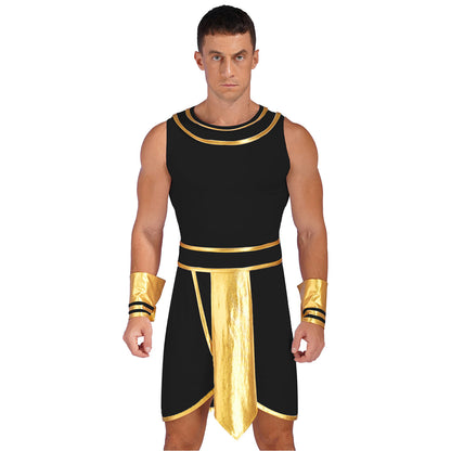 Men’s Ancient Greek & Egyptian Pharaoh Cosplay Costume – Metallic Shiny Toga Robe with Sleeves for Halloween & Roleplay